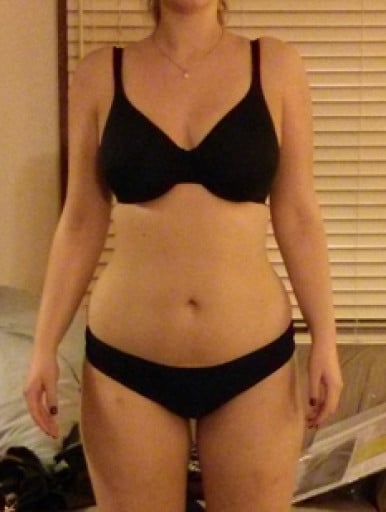 A progress pic of a 5'9" woman showing a weight reduction from 192 pounds to 178 pounds. A net loss of 14 pounds.