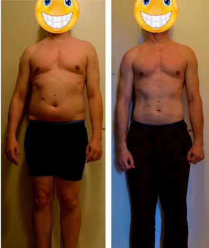 20 lbs Fat Loss Before and After 5 foot 9 Male 176 lbs to 156 lbs