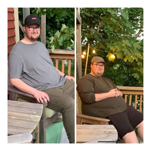 A progress pic of a person at 335 lbs