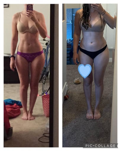 Progress Pics of 20 lbs Muscle Gain 5 feet 5 Female 130 lbs to 150 lbs