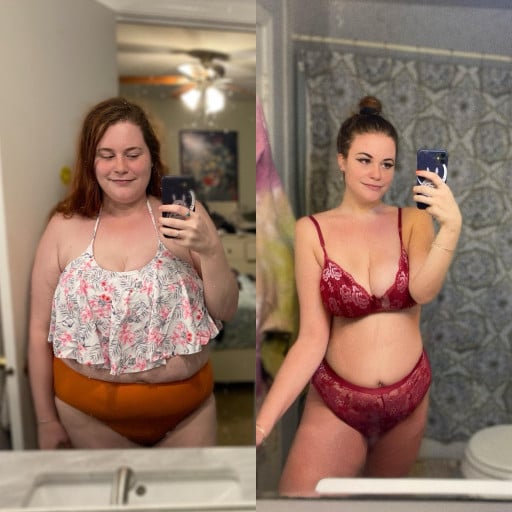 Before and After 120 lbs Weight Loss 5'8 Female 300 lbs to 180 lbs