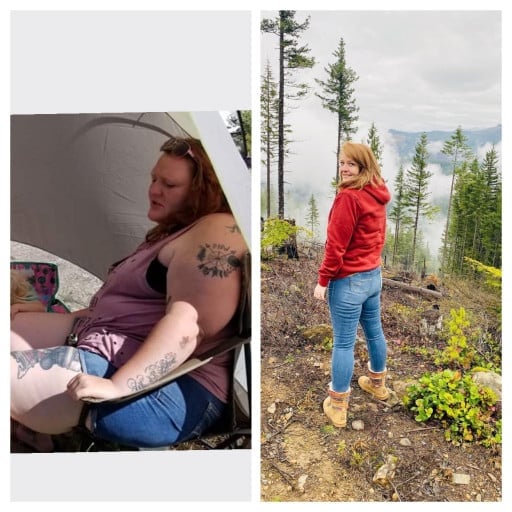 Before and After 200 lbs Weight Loss 6 foot 2 Female 420 lbs to 220 lbs