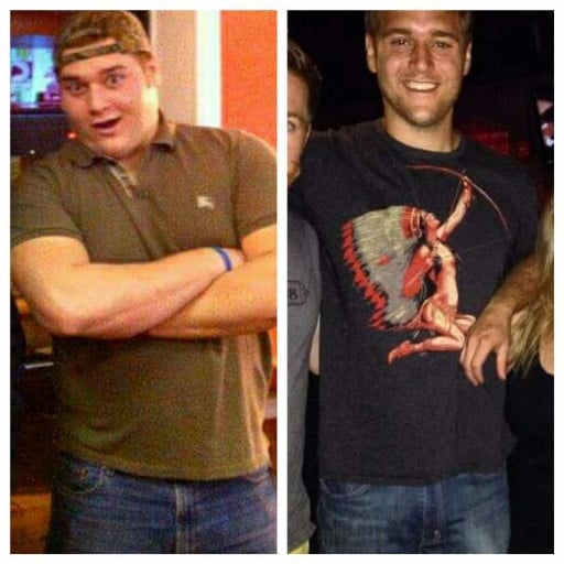 A picture of a 6'5" male showing a weight loss from 315 pounds to 230 pounds. A net loss of 85 pounds.