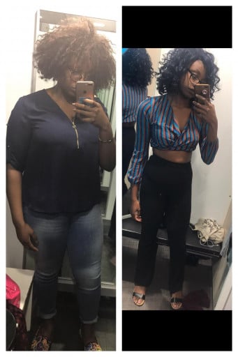 A picture of a 6'2" female showing a weight loss from 256 pounds to 169 pounds. A net loss of 87 pounds.