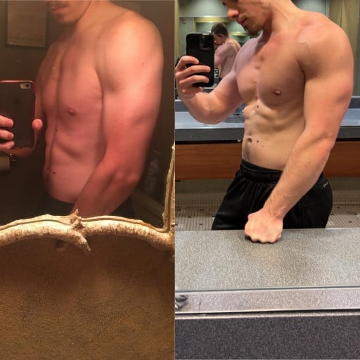 5 foot 11 Male 35 lbs Muscle Gain Before and After 145 lbs to 180 lbs