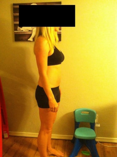 A picture of a 5'6" female showing a fat loss from 140 pounds to 130 pounds. A respectable loss of 10 pounds.