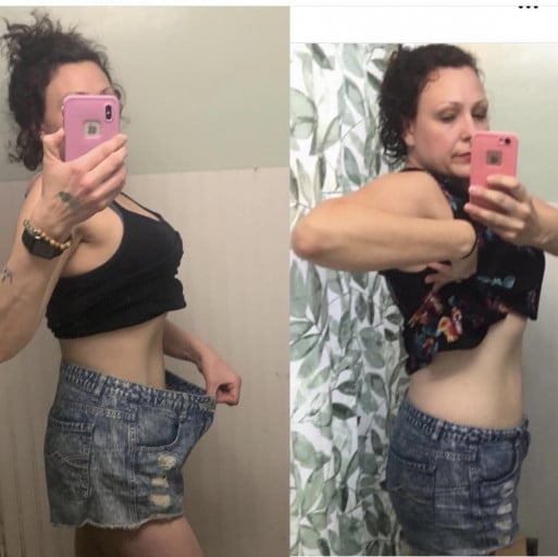A picture of a 5'9" female showing a weight loss from 222 pounds to 151 pounds. A respectable loss of 71 pounds.